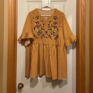 Orange Pinstripe Shirt with Embroidery, Shein, size XL
